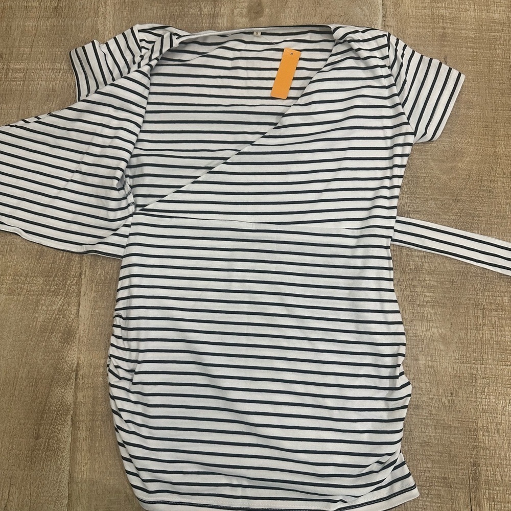 Maternity | Black & White Striped Tie-Front Top | S | NWT - Picture 3 of 10